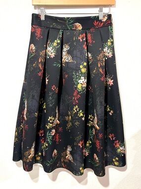 ASOS Black Tiger Floral Print Full A-Line Skirt Sporty Feminine Statement Size 6